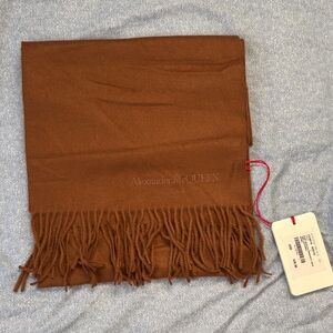 Alexander McQueen Chestnut Brown Fringe Logo Scarf